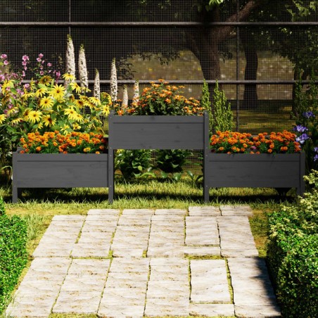 vidaXL Jardinera de madera maciza de pino gris 245,5x44x75 cm