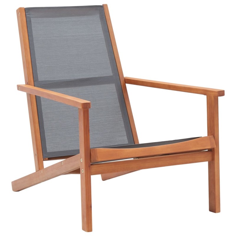 vidaXL Silla de jardín de madera maciza de eucalipto y textilene gris vidaXL Silla de jardín de madera maciza de eucalipto y textilene gris