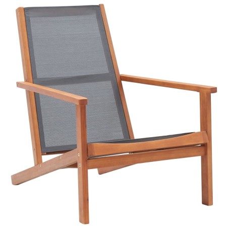 vidaXL Silla de jardín de madera maciza de eucalipto y textilene gris 