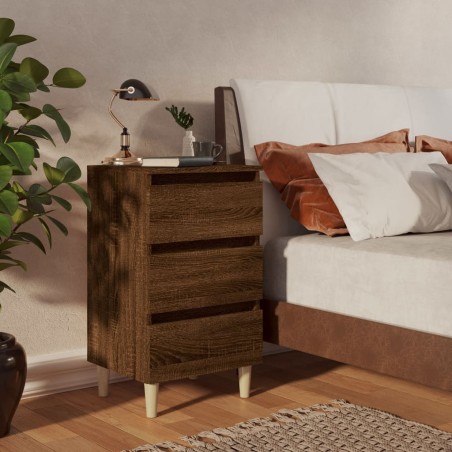 vidaXL Mesita de noche 2 uds patas de madera roble marrón 40x35x69 cm