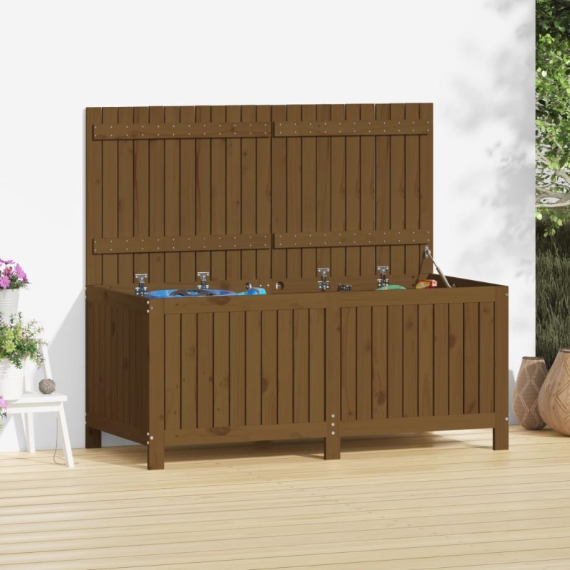 vidaXL Caja de almacenaje jardín madera pino marrón miel 147x68x64 cm vidaXL Caja de almacenaje jardín madera pino marrón miel 147x68x64 cm