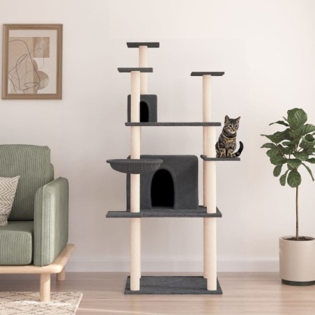 vidaXL Rascador para gatos con postes de sisal gris oscuro 166 cm