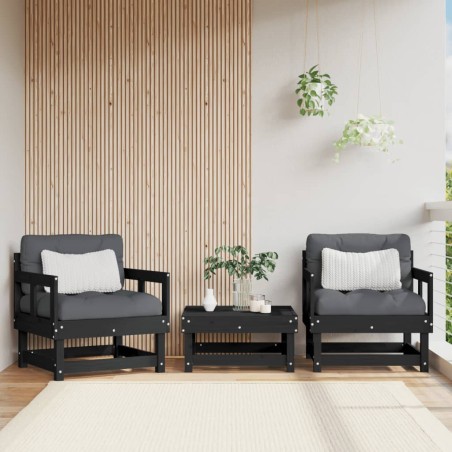 vidaXL Sillones de jardín con cojines 2 uds madera maciza pino negro