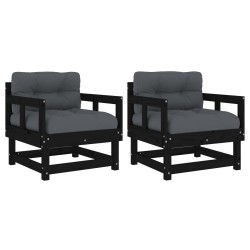 vidaXL Sillones de jardín con cojines 2 uds madera maciza pino negro