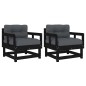 vidaXL Sillones de jardín con cojines 2 uds madera maciza pino negro vidaXL Sillones de jardín con cojines 2 uds madera maciza pino negro