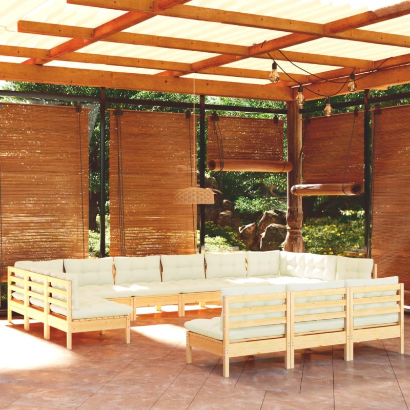 vidaXL Muebles de jardín 13 pzas y cojines madera maciza de pino crema vidaXL Muebles de jardín 13 pzas y cojines madera maciza de pino crema