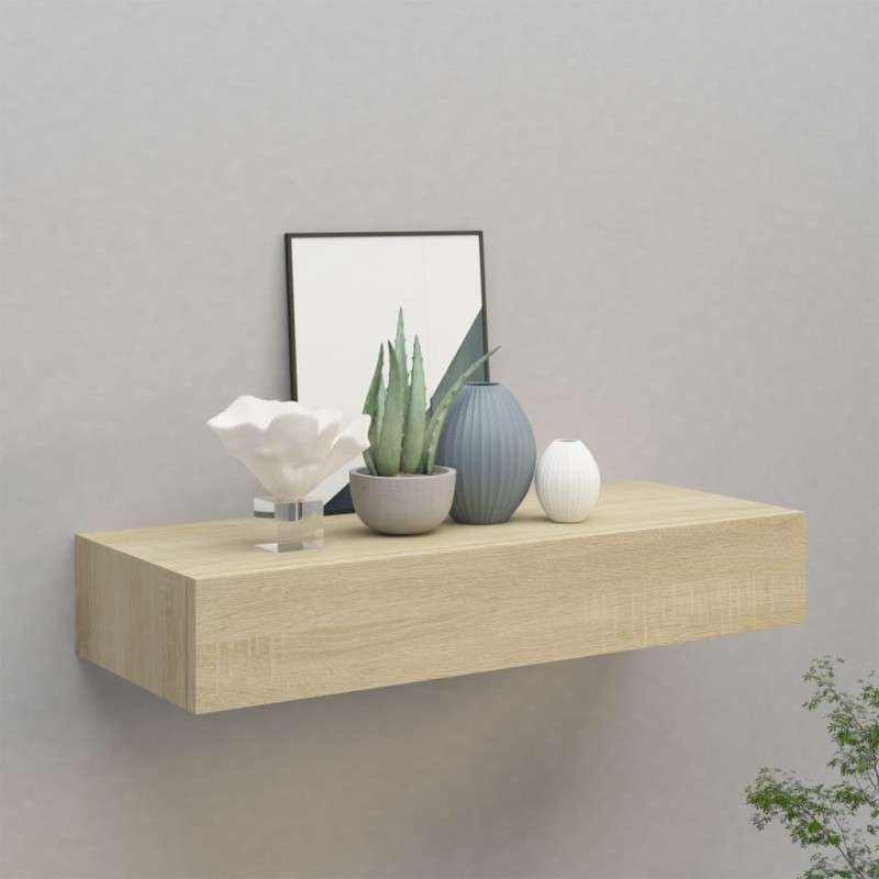 vidaXL Estante con cajón de pared MDF roble 60x23,5x10 cm vidaXL Estante con cajón de pared MDF roble 60x23,5x10 cm