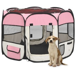 vidaXL Parque de perros plegable bolsa de transporte rosa 90x90x58 cm