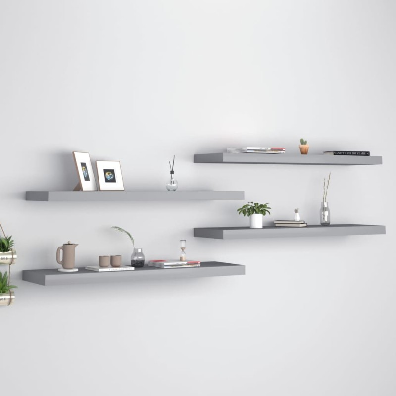 vidaXL Estantes flotantes de pared 4 uds MDF gris 90x23,5x3,8 cm vidaXL Estantes flotantes de pared 4 uds MDF gris 90x23,5x3,8 cm