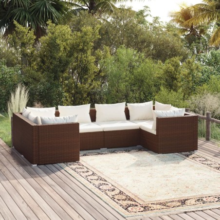 vidaXL Set muebles de jardín 6 piezas y cojines ratán sintético marrón