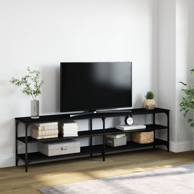 vidaXL Mueble de TV metal y madera contrachapada negro 180x30x50 cm vidaXL Mueble de TV metal y madera contrachapada negro 180x30x50 cm