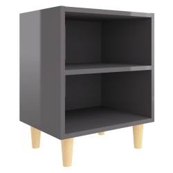 vidaXL Mesitas de noche 2 uds patas de madera gris brillo 40x30x50 cm