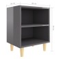 vidaXL Mesitas de noche 2 uds patas de madera gris brillo 40x30x50 cm