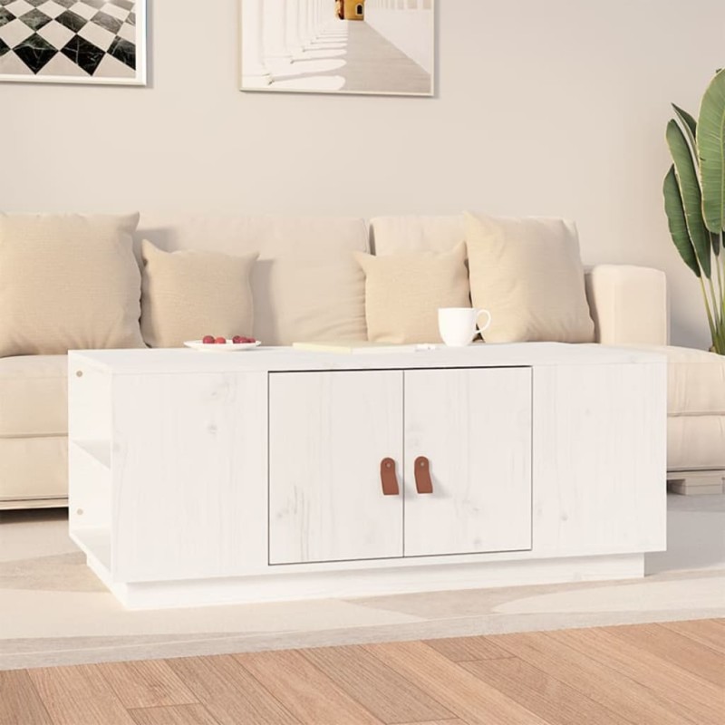 vidaXL Mesa de centro de madera maciza de pino blanco 100x50x41 cm