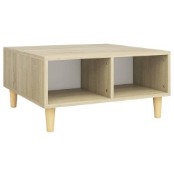 vidaXL Mesa de centro madera contrachapada blanco y roble 60x60x30 cm