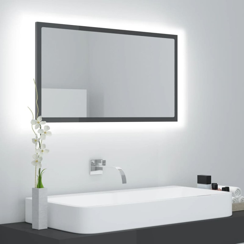 vidaXL Espejo de baño acrílico gris brillo 80x8,5x37 cm vidaXL Espejo de baño acrílico gris brillo 80x8,5x37 cm