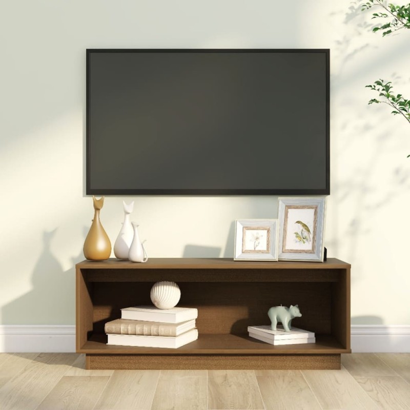 vidaXL Mueble de TV madera maciza de pino marrón miel 90x35x35 cm vidaXL Mueble de TV madera maciza de pino marrón miel 90x35x35 cm