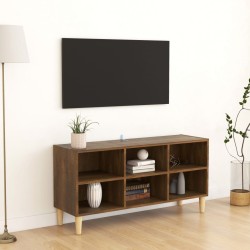 vidaXL Mueble de TV patas de madera maciza marrón roble 103,5x30x50 cm
