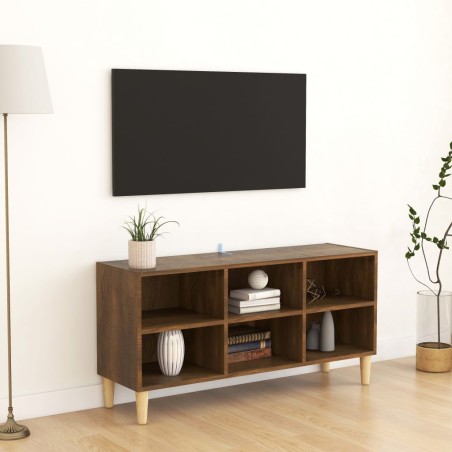 vidaXL Mueble de TV patas de madera maciza marrón roble 103,5x30x50 cm