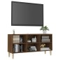 vidaXL Mueble de TV patas de madera maciza marrón roble 103,5x30x50 cm