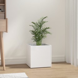 vidaXL Jardinera de madera contrachapada blanco brillante 40x40x40 cm