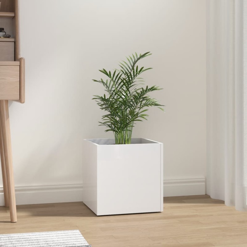 vidaXL Jardinera de madera contrachapada blanco brillante 40x40x40 cm