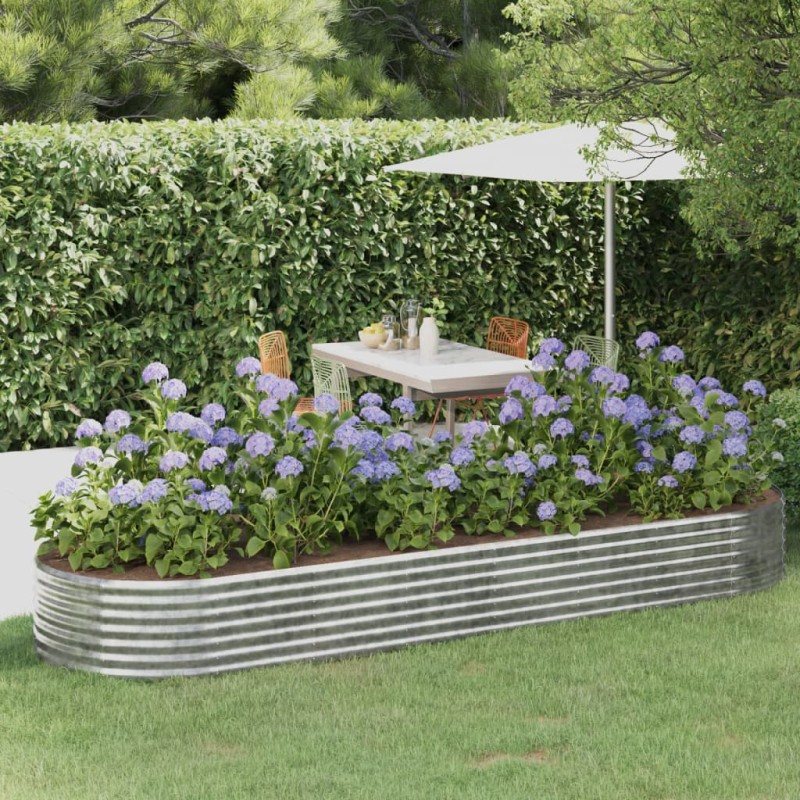 vidaXL Jardinera arriate acero recubrimiento polvo plata 322x100x36 cm vidaXL Jardinera arriate acero recubrimiento polvo plata 322x100x36 cm