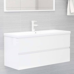 vidaXL Mueble de lavabo madera ingeniería blanco brillo 100x38,5x45 cm
