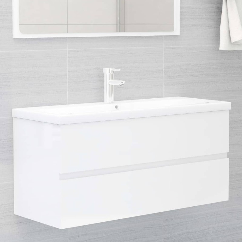 vidaXL Mueble de lavabo madera ingeniería blanco brillo 100x38,5x45 cm vidaXL Mueble de lavabo madera ingeniería blanco brillo 100x38,5x45 cm