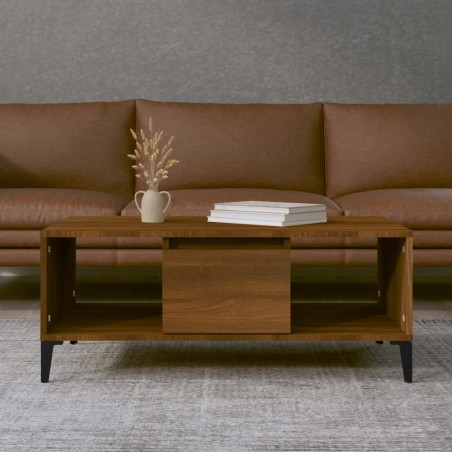 vidaXL Mesa de centro madera contrachapada marrón roble 90x50x36,5 cm