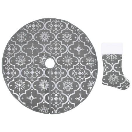 vidaXL Falda del árbol de Navidad de lujo con calcetín tela gris 122cm