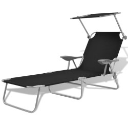 vidaXL Tumbona de jardín con toldo acero negro