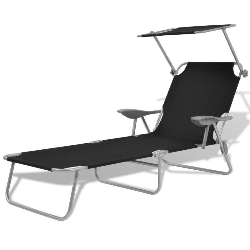 vidaXL Tumbona de jardín con toldo acero negro vidaXL Tumbona de jardín con toldo acero negro