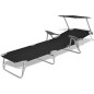 vidaXL Tumbona de jardín con toldo acero negro vidaXL Tumbona de jardín con toldo acero negro
