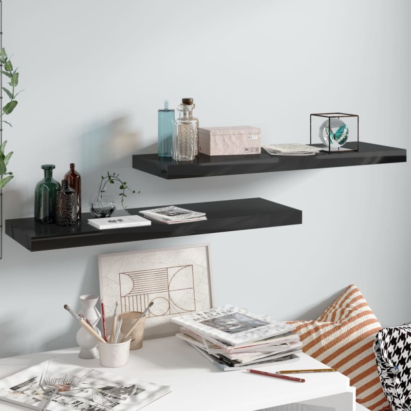 vidaXL Estante flotante de pared 2 uds MDF negro brillo 80x23,5x3,8 cm vidaXL Estante flotante de pared 2 uds MDF negro brillo 80x23,5x3,8 cm