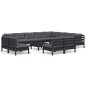 vidaXL Muebles de jardín 13 pzas con cojines negro madera maciza pino