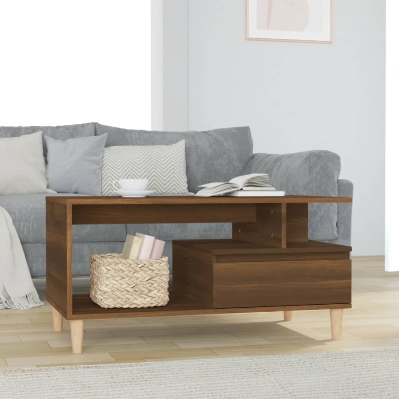 vidaXL Mesa de centro madera contrachapada roble marrón 90x49x45 cm vidaXL Mesa de centro madera contrachapada roble marrón 90x49x45 cm
