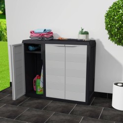 vidaXL Armario de jardín con 2 estantes negro y gris