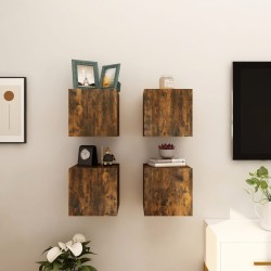 vidaXL Muebles para TV de pared 4 uds roble ahumado 30,5x30x30 cm