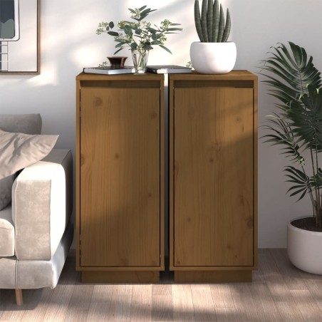 vidaXL Aparador 2 uds madera maciza de pino marrón miel 31,5x34x75 cm