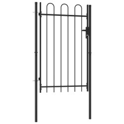 vidaXL Cancela de valla con una puerta y arcos acero negro 1x1,5 m