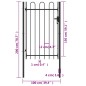 vidaXL Cancela de valla con una puerta y arcos acero negro 1x1,5 m
