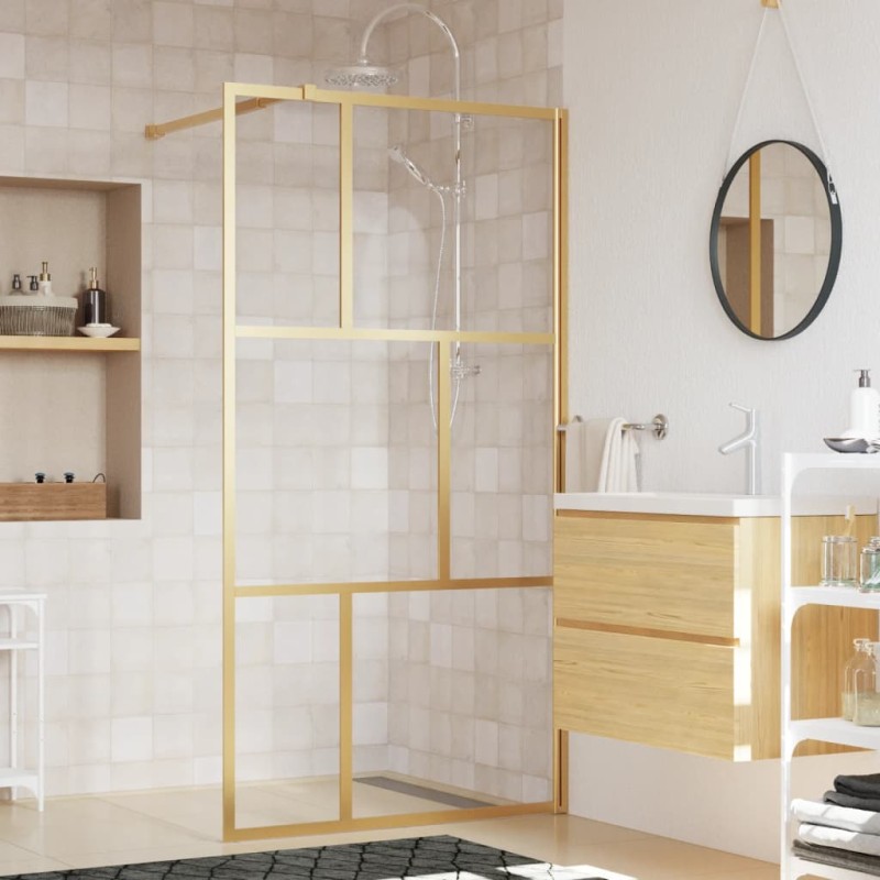 vidaXL Mampara puerta ducha vidrio transparente ESG dorado 115x195 cm vidaXL Mampara puerta ducha vidrio transparente ESG dorado 115x195 cm