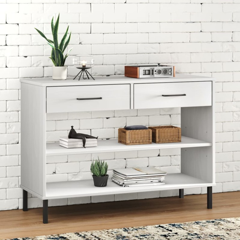 vidaXL Armario consola patas de metal madera maciza pino blanco OSLO vidaXL Armario consola patas de metal madera maciza pino blanco OSLO