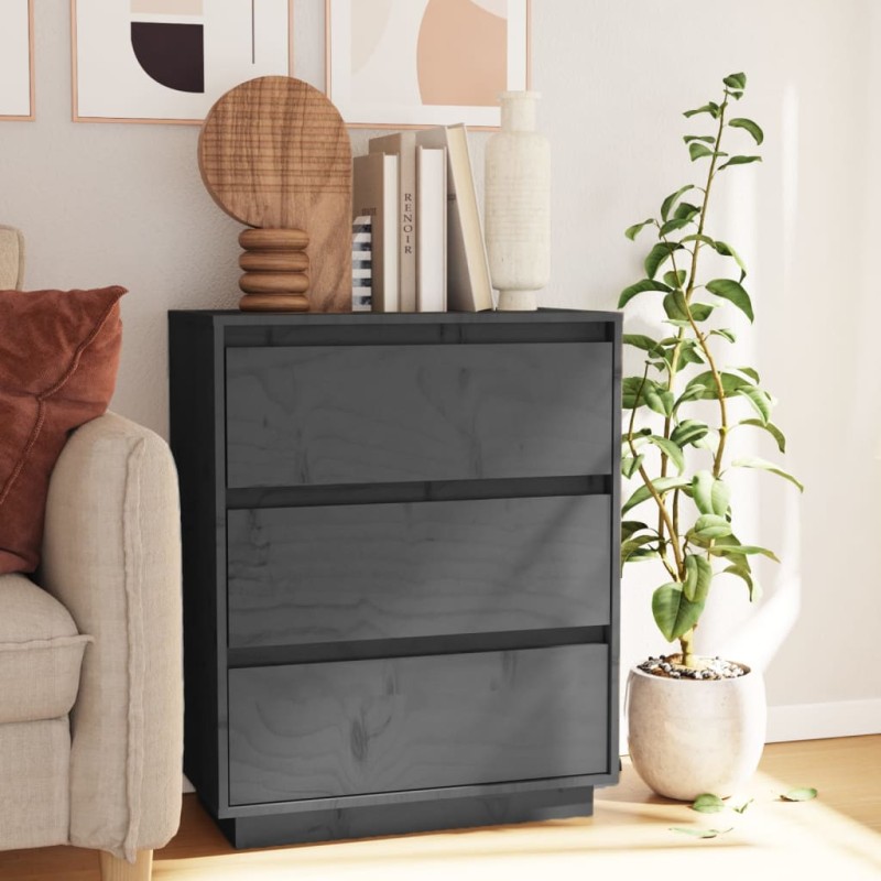 vidaXL Aparador de madera maciza de pino gris 60x34x75 cm vidaXL Aparador de madera maciza de pino gris 60x34x75 cm