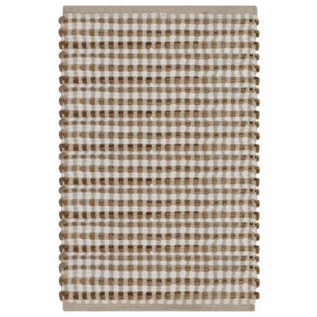 vidaXL Alfombra de baño tejida a mano de yute y tela natural y blanca