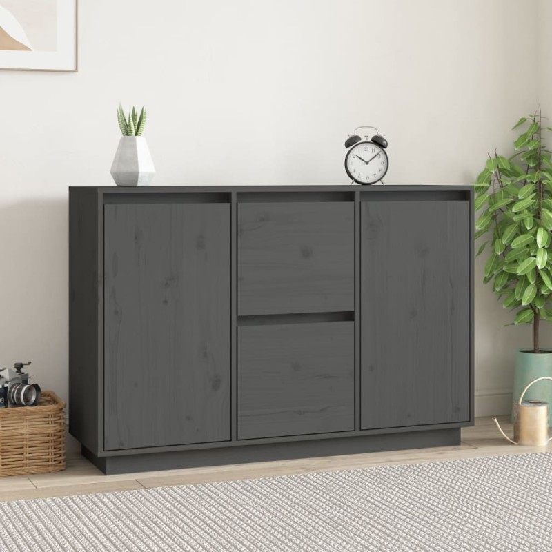 vidaXL Aparador de madera maciza de pino gris 111x34x75 cm vidaXL Aparador de madera maciza de pino gris 111x34x75 cm