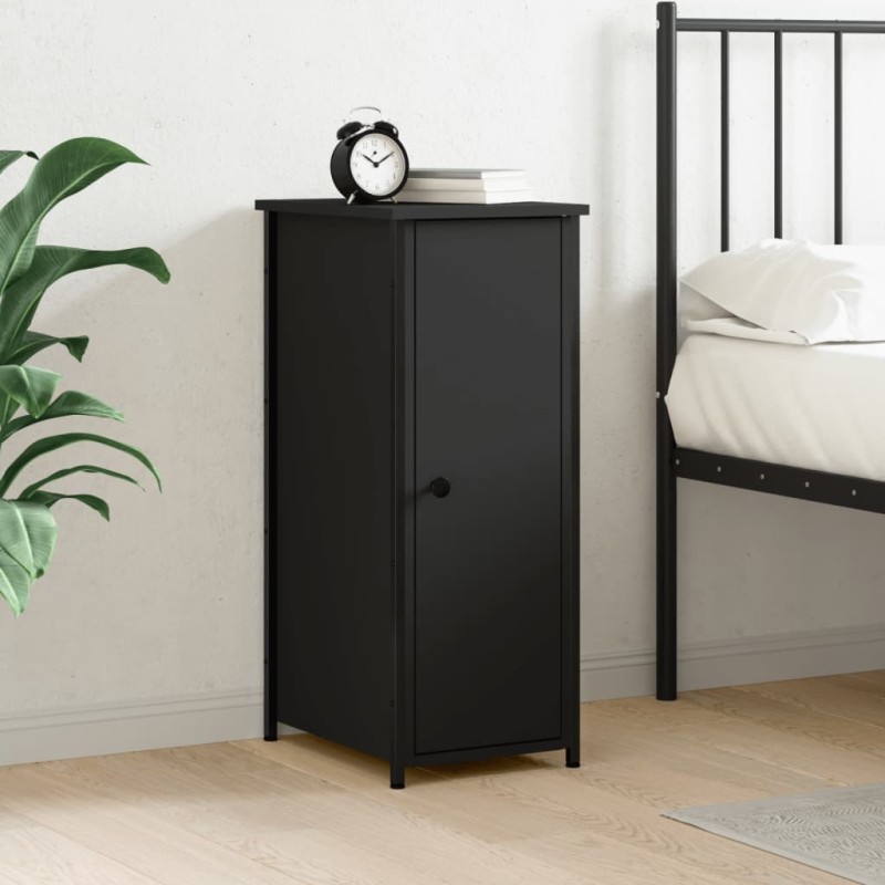 vidaXL Mesita de noche madera de ingeniería negro 32x42x80 cm vidaXL Mesita de noche madera de ingeniería negro 32x42x80 cm