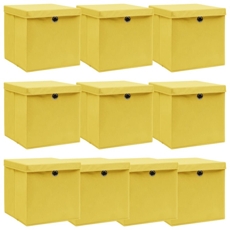 vidaXL Cajas de almacenaje con tapas 10 uds tela amarillo 32x32x32 cm vidaXL Cajas de almacenaje con tapas 10 uds tela amarillo 32x32x32 cm