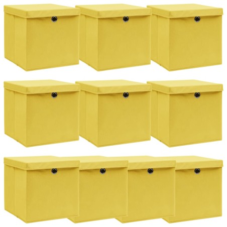 vidaXL Cajas de almacenaje con tapas 10 uds tela amarillo 32x32x32 cm